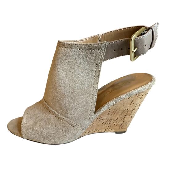 Nine West Open Toe Sling Back Wedge Ankle Booties Tan 6.5 - Picture 2 of 6